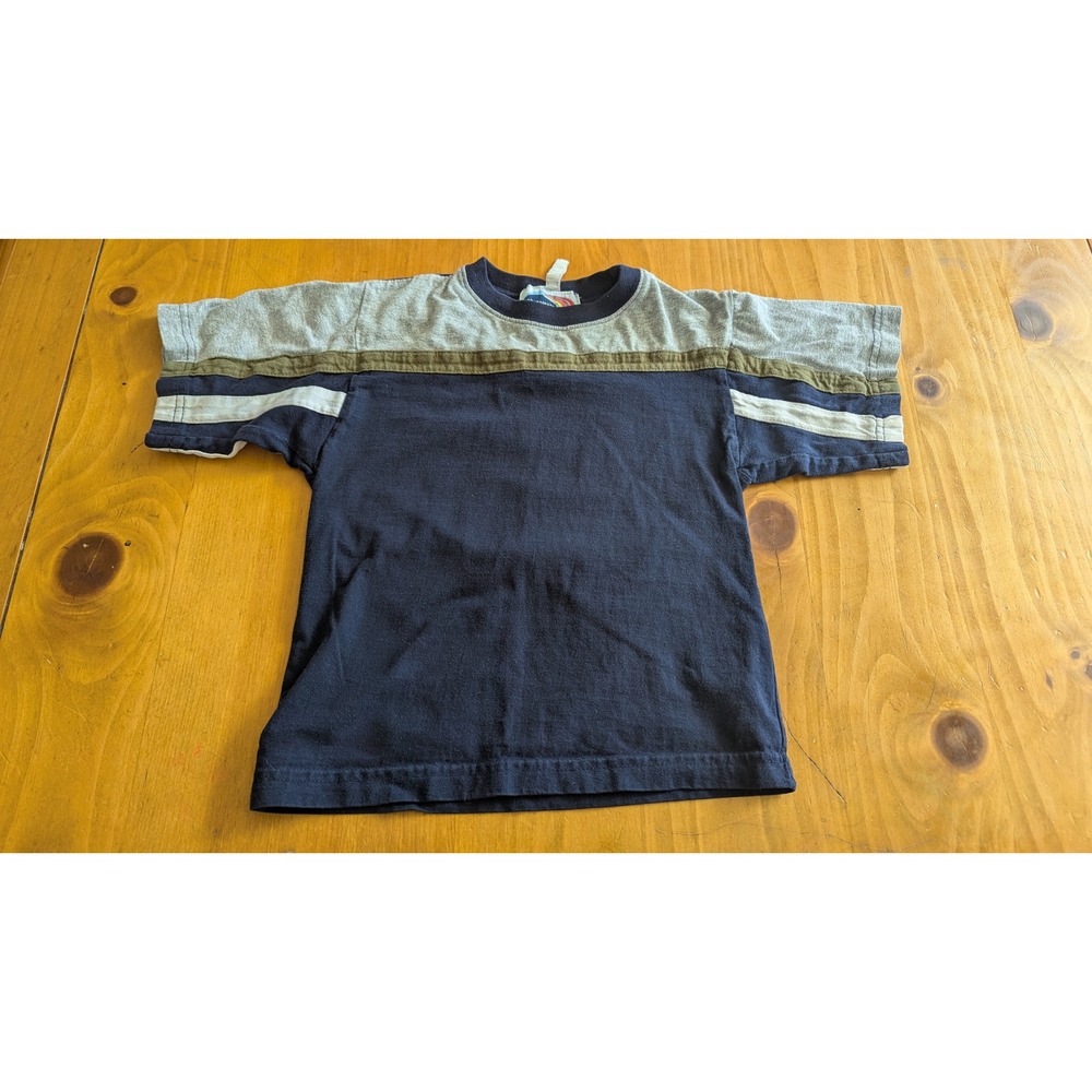 Vintage 90s Denim Degree Kids Navy Blue Striped Colorblock Cotton Tee 6/7